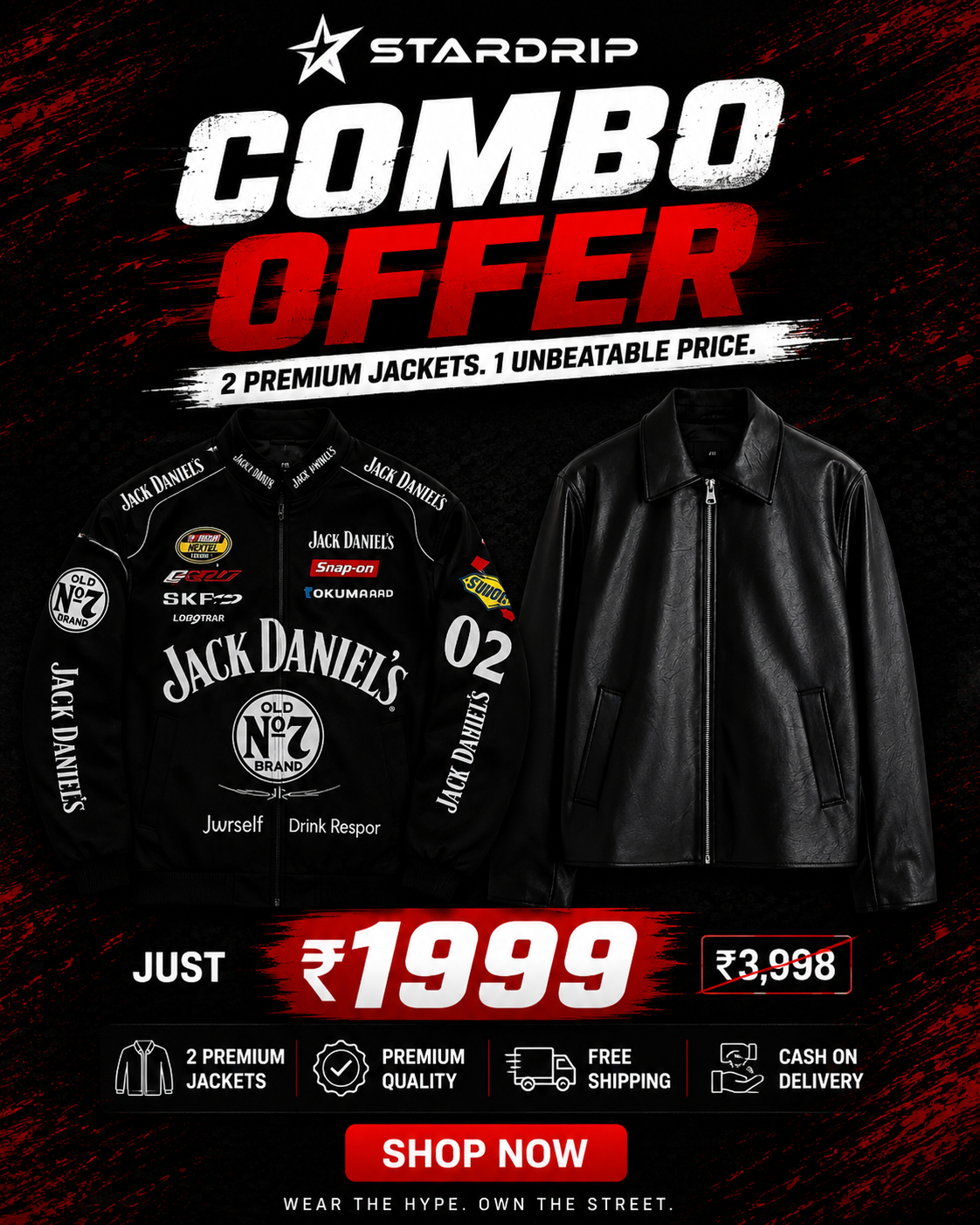 JD & Black Leather Racing Jacket for unisex | Star Drip