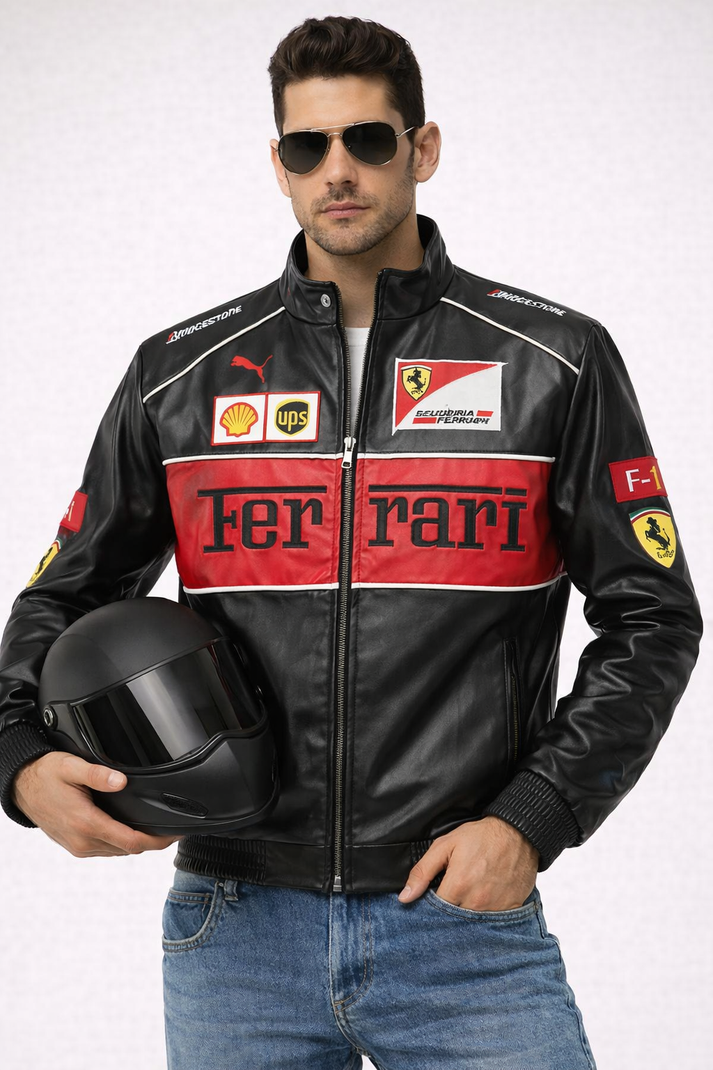 Black Ferrari Premium Leather Vintage Racing Jacket | Unisex Motorsport Jacket | Stardrip