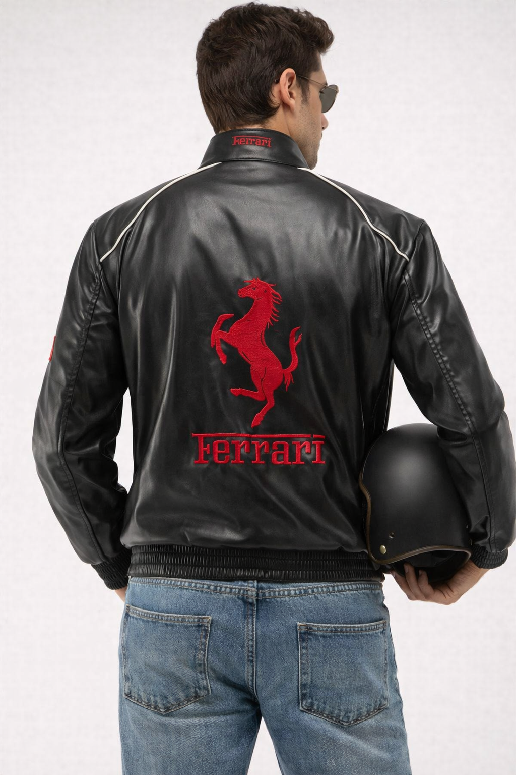 Black Ferrari Premium Leather Vintage Racing Jacket | Unisex Motorsport Jacket | Stardrip